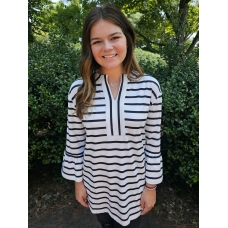 Erma's Closet Black and White Stripe Top with Ruffle Sleeve